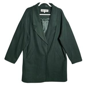 Nine West NWT Sz XXL Forest Green Wool Blend Coat Relaxed Fit Trench Pea Coat